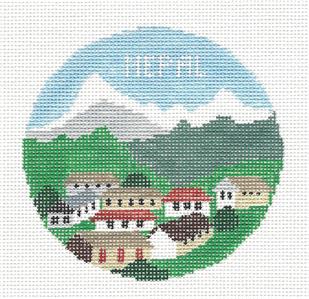 Travel Round ~ NEPAL Himalayan MOUNTAINS Needlepoint Ornament Canvas by Kathy Schenkel RD.