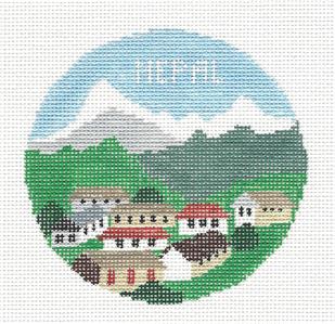 Travel Round ~ NEPAL Himalayan MOUNTAINS Needlepoint Ornament Canvas by Kathy Schenkel