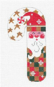 Medium Candy Cane Santa Red & Tan Checks HP Needlepoint Canvas CH Designs- Danji ***SPECIAL ORDER***