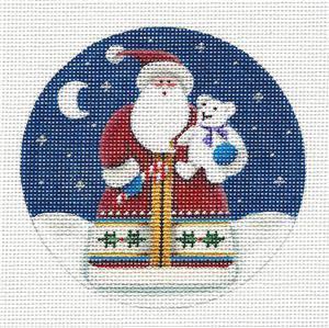 Round ~ Santa & His Teddy Bear Ornament handpainted Needlepoint Canvas by Rebecca Wood
