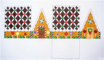 3-D Ornament ~ CHOCOLATE TRELLIS 3-D Gingerbread House Needlepoint Ornament by Susan Roberts