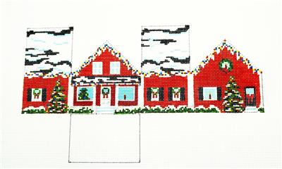 3-D Ornament ~ 3-D RED CHRISTMAS HOUSE handpainted 18 Mesh Needlepoint Ornament by Susan Roberts
