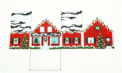 3-D Ornament ~ 3-D RED CHRISTMAS HOUSE handpainted Needlepoint Ornament by Susan Roberts