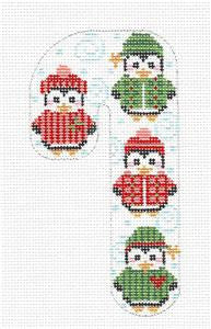 Candy Cane ~ 4 Penguins handpainted Medium Candy Cane Needlepoint Canvas CH Designs - Danji