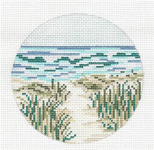 Summer Beach Round ~ Summer Path to the Beach handpainted 4" Needlepoint Canvas Needle Crossings