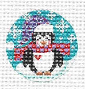 Round-  Penguin in Scarf & Cap on Handpainted Needlepoint Canvas by Danji Designs
