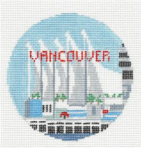 Travel Round ~ Vancouver, British Columbia in CANADA handpainted Needlepoint Canvas by Kathy Schenkel