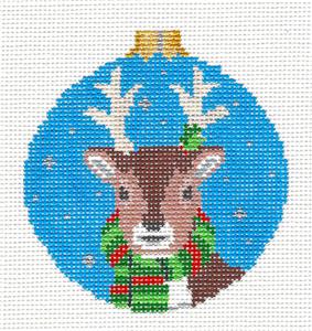 Christmas ~ Winter Deer Wearing a Scarf handpainted Needlepoint Ornament by Susan Roberts