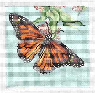Butterfly Canvas ~ Monarch Butterfly 5" Sq. 18 Mesh handpainted Needlepoint Canvas by Needle Crossings