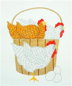 Canvas ~ *FINAL* Bucket of Hens handpainted Needlepoint Canvas by Curtis Boehringer