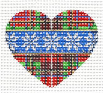 Heart ~ Snowflakes On Plaid Heart handpainted Needlepoint Ornament Assoc. Talents