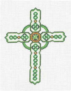 Cross ~ Elegant 7" tall Green Celtic CROSS handpainted Needlepoint Canvas by LEE