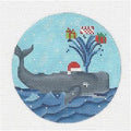 Christmas Round ~ " Santa Whale Bringing Gifts " handpainted Needlepoint Ornament Canvas by Scott Church