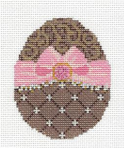 Kelly Clark ~ Easter Chocolate & Pink Ribbon Egg handpainted Needlepoint Ornament Canvas