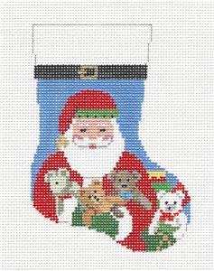Christmas ~ Santa & Teddy Bears Mini Stocking Ornament handpainted Needlepoint Canvas by Susan Roberts