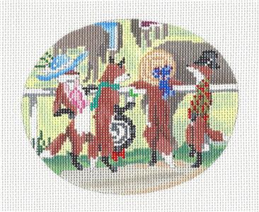 Four Fancy Red Foxes at the Horse Races handpainted Needlepoint Canvas by Ciao Bella