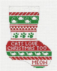 Cat Mini Stocking ~ Cats Love Christmas "Meow" Mini Stocking 13 Mesh handpainted Needlepoint Canvas Needle Crossings
