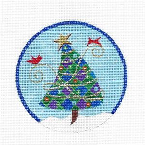 Christmas Tree ~ Cardinals with Christmas Tree with Diamonds & Gold Star handpainted Needlepoint Ornament Canvas Juliemar