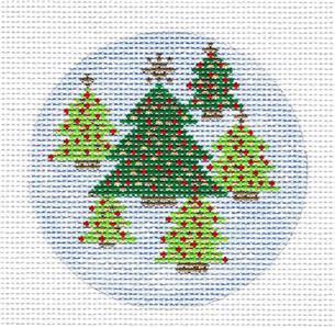Christmas Round ~ Christmas Trees 4" Ornament handpainted on 13m Needlepoint Canvas by Karen from CBK