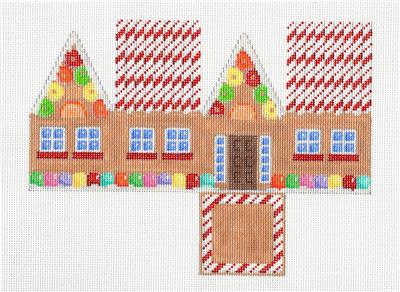 3-D Christmas ~ Candy Cane Roof Gingerbread 3-D Cottage HP Needlepoint Canvas by Assoc. Talents