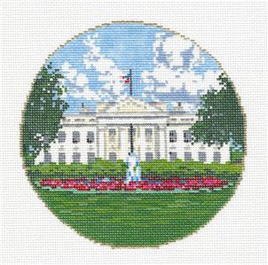 Travel Canvas ~ WHITE HOUSE in WASHINGTON, DC Needlepoint Canvas HP by Sandra Gilmore