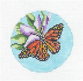 Butterfly Canvas ~ Monarch Butterfly on a Flower 3" Rd. handpainted 18 Mesh Needlepoint Canvas by Needle Crossings