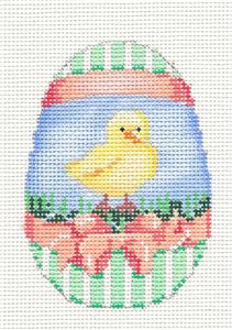 Easter Egg~ Baby Chick with Peach Bow Easter Egg HP Needlepoint Ornament by Associated Talents