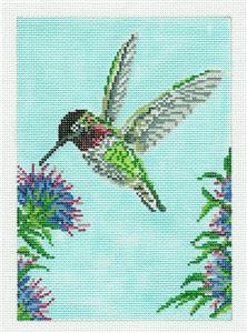 Canvas~Anna's Hummingbird Bird handpainted 18m Needlepoint Canvas Needle Crossings