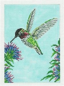 Canvas ~ Anna's Hummingbird Bird handpainted 18 mesh Needlepoint Canvas by Needle Crossings