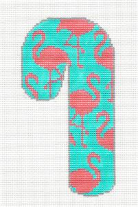 Candy Cane ~ Pink FLAMINGOS handpainted Medium Candy Cane Needlepoint Canvas LN Designs from Danji