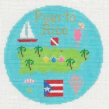 Travel Round ~ Island of Puerto Rico handpainted 4.25" Needlepoint Canvas Ornament by Silver Needle