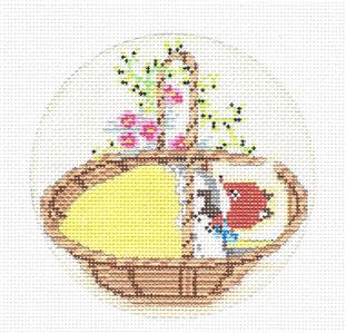 Fox canvas ~ Baby Red Fox in Basket handpainted Needlepoint Canvas Ornament by Ciao Bella