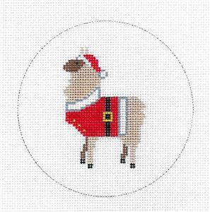 Christmas Round ~ LLAMA in Santa Suit handpainted Needlepoint Ornament Canvas by ZIA ~ Danji