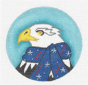 Round- Bald Eagle in Blue Scarf handpainted Needlepoint Canvas by ZIA from Danji