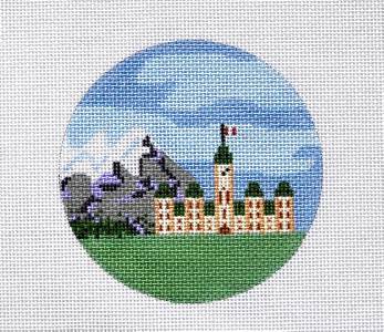 Travel Round ~ OTTAWA, CANADA ~ PARLIAMENT BLDG. Needlepoint Canvas 4" Ornament by Painted Pony