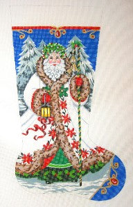 Stocking ~ Elegant Poinsettia Santa Stocking handpainted Needlepoint Canvas 13m by LEE