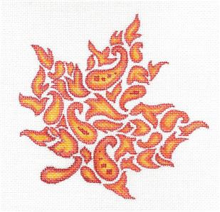 FALL Flame Paisley Maple Leaf handpainted Needlepoint Canvas by Lola's Studio