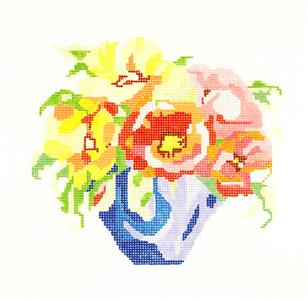 Sm. Bouquet #11 ~  8" Sq. handpainted 13 mesh Needlepoint Canvas by Jean Smith