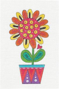 Orange Daisy in a Pot handpainted 18 Mesh Needlepoint Ornament Canvas by Mary Engelbreit