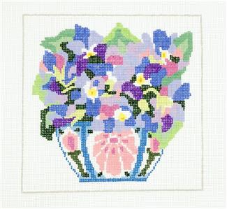 Sm. Spring Violets ~ 8" Sq. handpainted 13 mesh Needlepoint Canvas by Jean Smith
