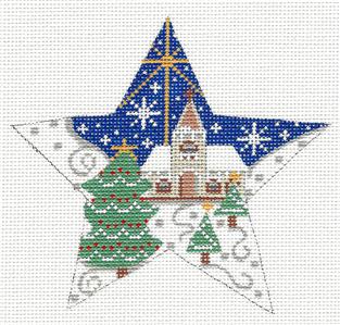 Christmas Star ~ Church in the Winter Valley STAR handpainted Needlepoint Canvas CH Designs Danji