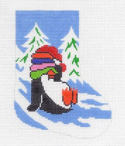 Mini Stocking ~ Sliding Penguin Mini Stocking handpainted Needlepoint Canvas Ornament by LEE