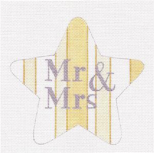 Wedding Star ~ MR. & MRS. STAR Wedding or Anniversary handpainted Needlepoint Canvas Love Ornament by Raymond Crawford