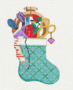 Mini Stocking ~ Stitcher's Mini Stocking handpainted Needlepoint Canvas by Painted Pony