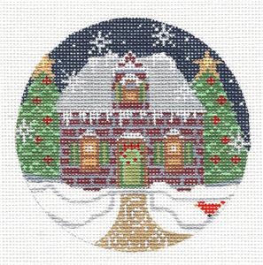 Village Series ~ RED BRICK HOME handpainted 18 Mesh 4" Rd. Needlepoint Canvas Ornament by CH Designs Danji