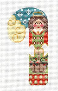 Medium Candy Cane ~ Angel Holding a Basket of Holly handpainted Needlepoint Canvas CH Designs from Danji