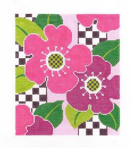 Floral Canvas ~ Pink Contemporary Flowers handpainted Needlepoint Canvas ~ BG Insert by LEE