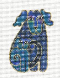 Laurel Burch ~ BLUE DOG & PUP handpainted Needlepoint Canvas from Danji Designs