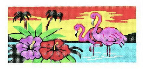 Canvas Insert~LEE Tropical Flamingo handpainted Needlepoint Canvas ~ BB Insert ~ 18 mesh