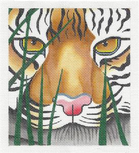 Tiger Canvas ~ A TIGER AWAITS by Leigh Design handpainted Needlepoint Canvas "BG" Insert from LEE